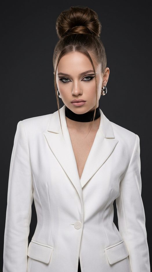 fashion фотосессия в белом пиджаке в студии