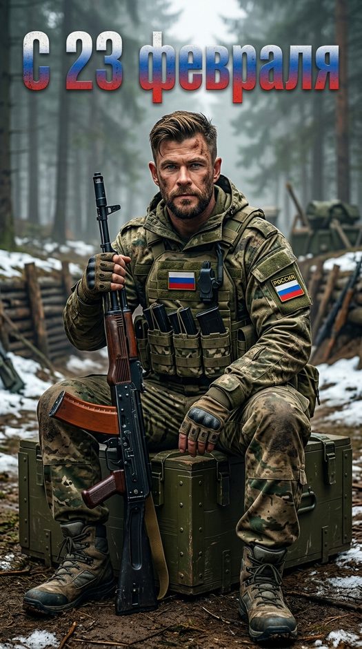 военный постер к 23 февраля в лесу
