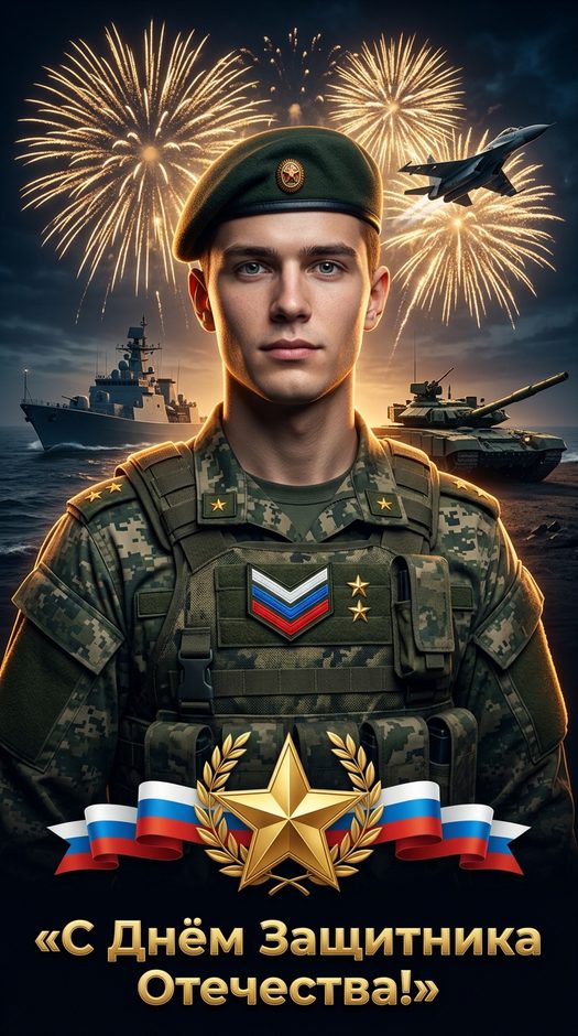 военная открытка с мужчиной к 23 февраля