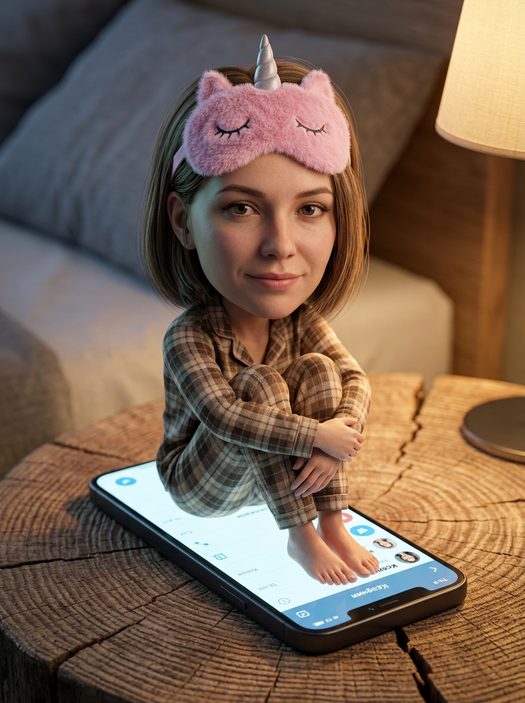 девушка чиби на экране телефона telegram