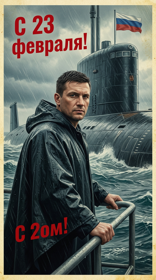 моряк на фоне субмарины в шторм к 23 февраля