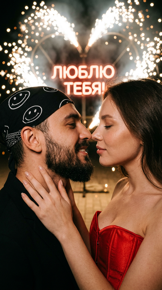 романтическая фотосессия пары с огненным сердцем
