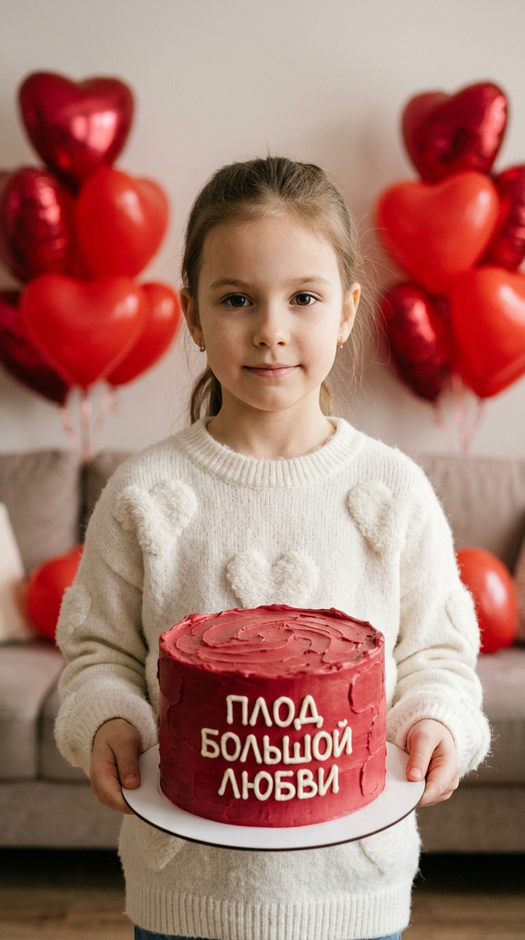девочка с тортом и шарами сердцами