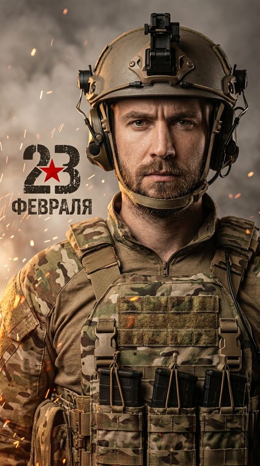 солдат к 23 февраля с искрами и дымом