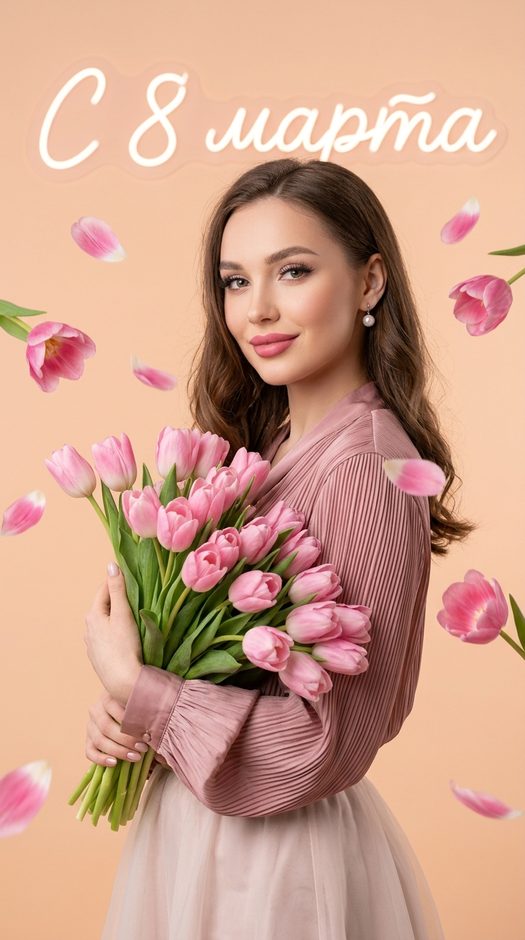 фотосессия на 8 марта с тюльпанами и неоном