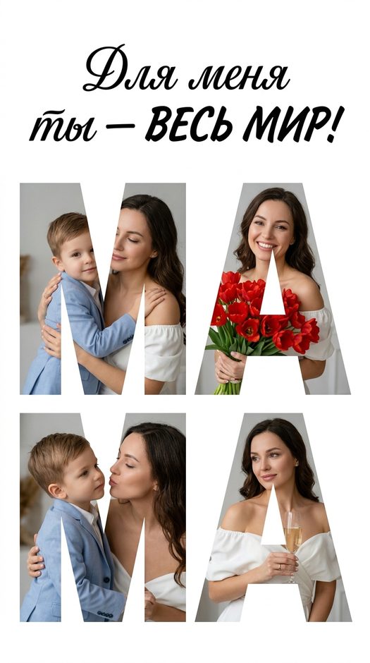 Постер мама и сын на 8 марта со словом MAMA