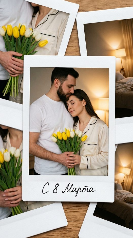 парная фотосессия на 8 марта с коллажем полароид