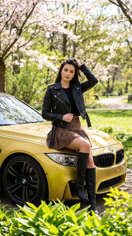 девушка на bmw m3 весной