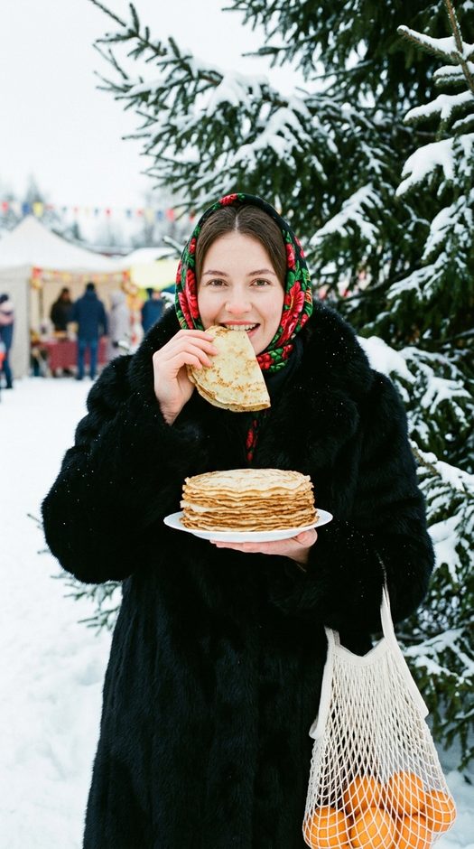 зимняя фотосессия на масленицу с блинами