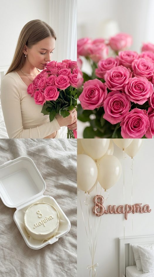 Коллаж на 8 марта с розами и бенто тортом