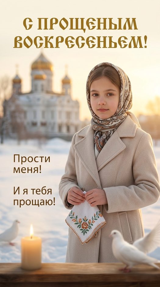 Открытка на Прощеное воскресенье с храмом