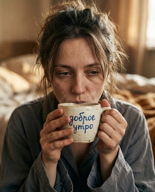 сонная женщина с кофе в пижаме утром