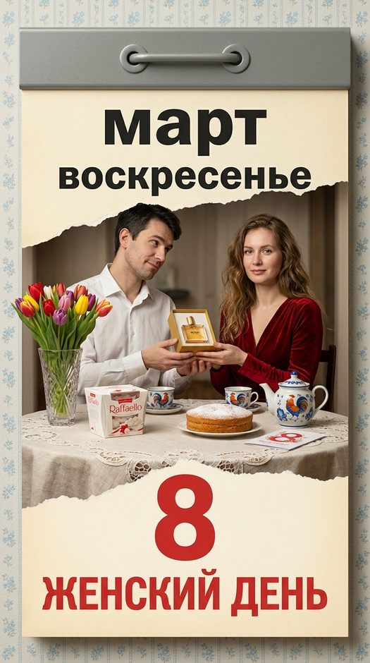 сцена 8 марта в стиле отрывного календаря