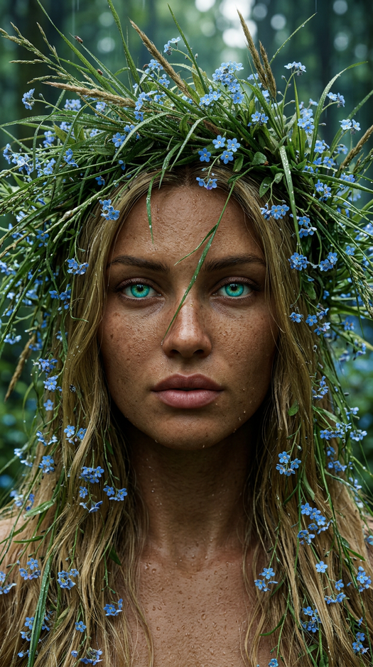 лесная фотосессия с незабудками и травяным венком