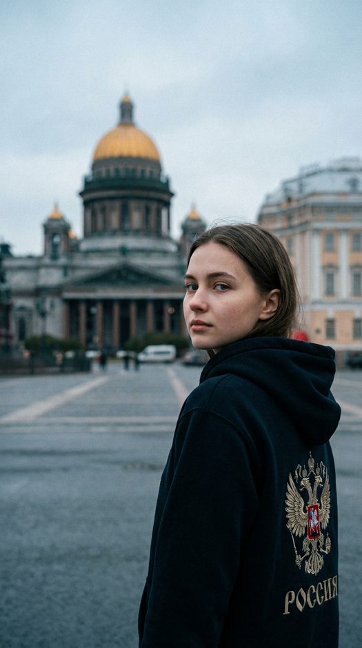 девушка на городской площади в худи россия