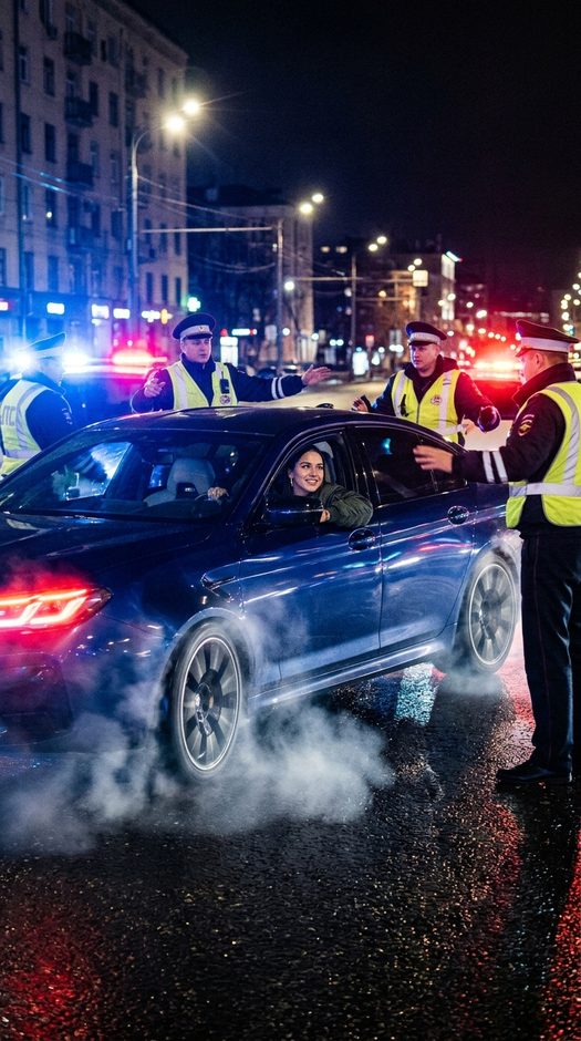 Дрифт на bmw m5 ночью в окружении дпс