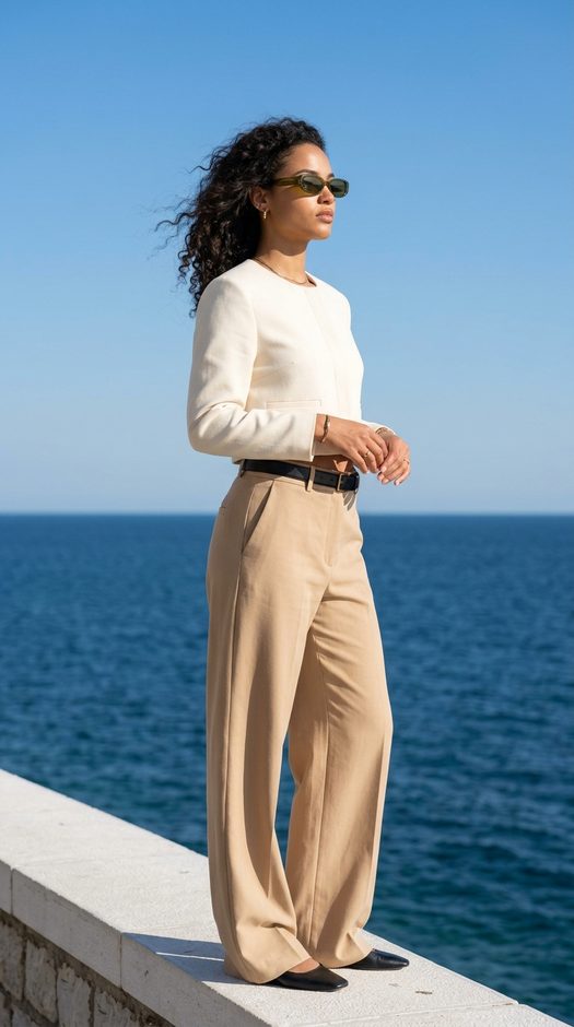 девушка у моря в coastal chic
