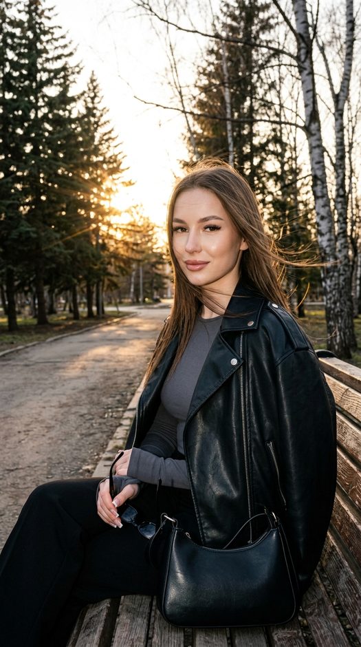 девушка на скамейке в парке на закате