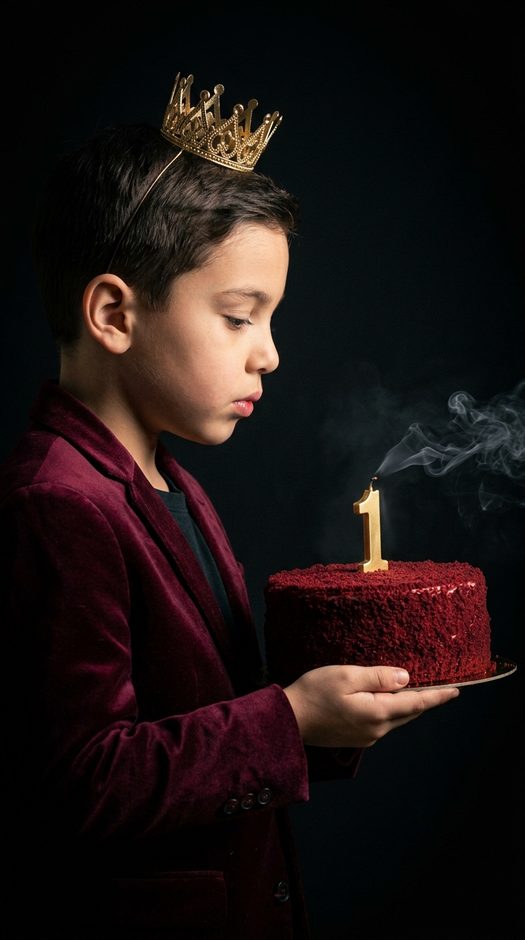 мальчик с тортом и свечой 1 в студийном профиле