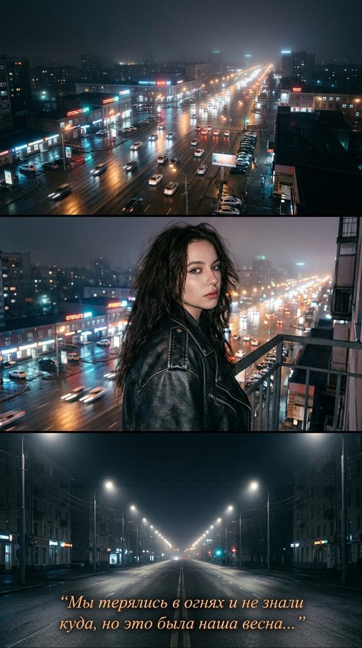 ночной коллаж с девушкой и текстом о весне