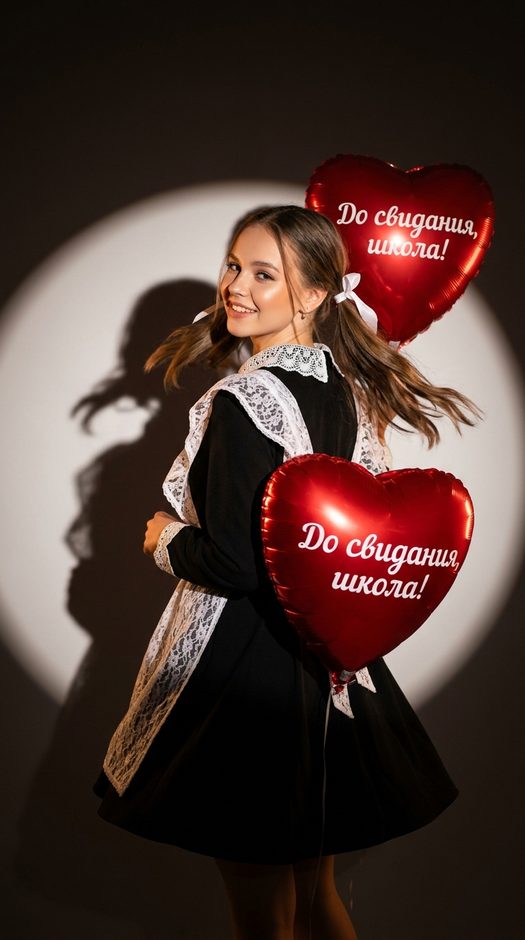 девушка в школьной форме с шаром сердце