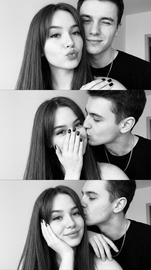 черно белый коллаж селфи пары