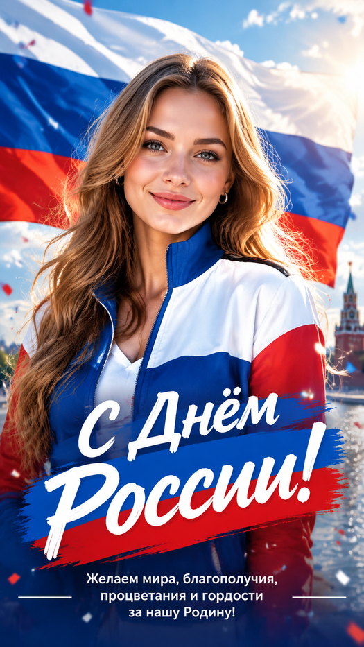 Открытка на День России с флагом и поздравлением