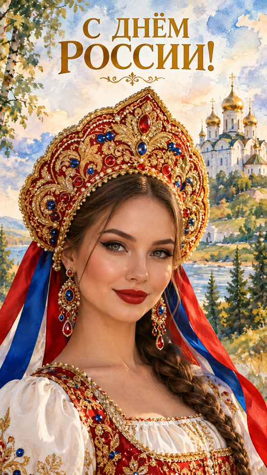 патриотическая фотосессия в кокошнике с храмами