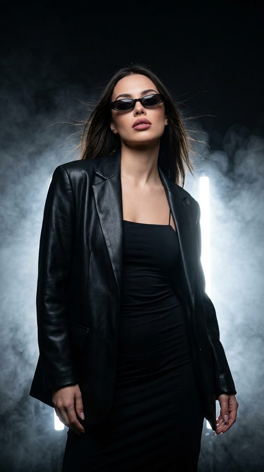 женская fashion фотосессия с неоном и дымом