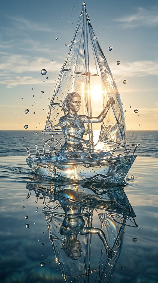 женщина из воды на парусной яхте в море