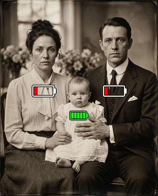 винтажная семейная фотосессия с иконками батареи