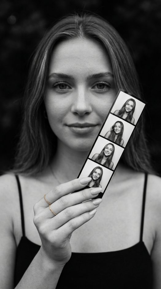 девушка с фотополоской в черно белой фотосессии