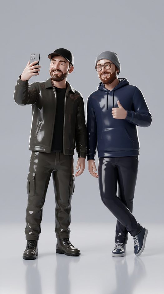 3d пара в полный рост со смартфоном