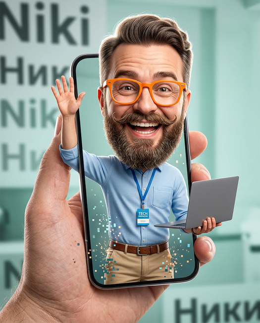 мужчина выходит из экрана смартфона